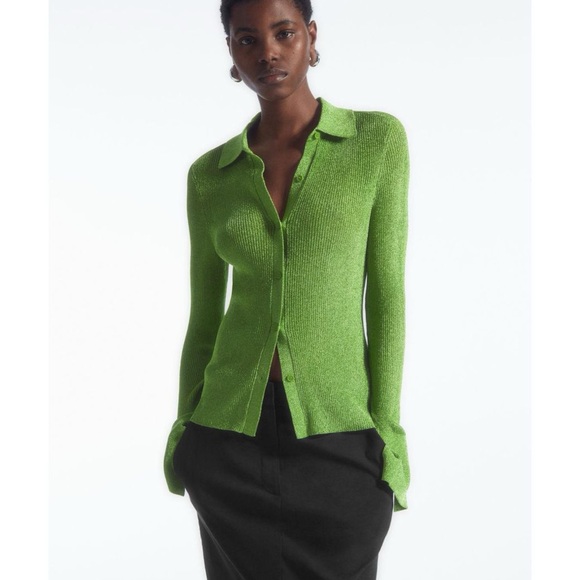 COS Ribbed Need Green Button-Up Top - Picture 1 of 2